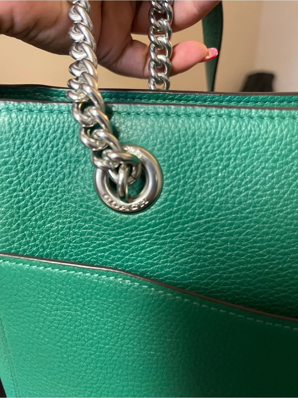 COACH cammie chain tote in  Green Pebbled Leather Tote with Matching Wallet